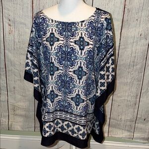 Talbots Navy and White Floral Blouse